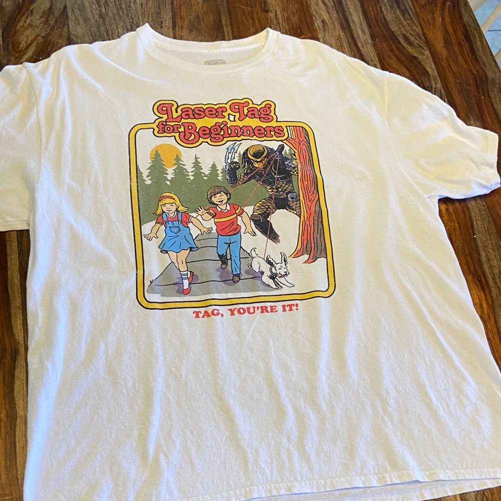 Adult White Graphic Tee Laser Tag for Beginners XL